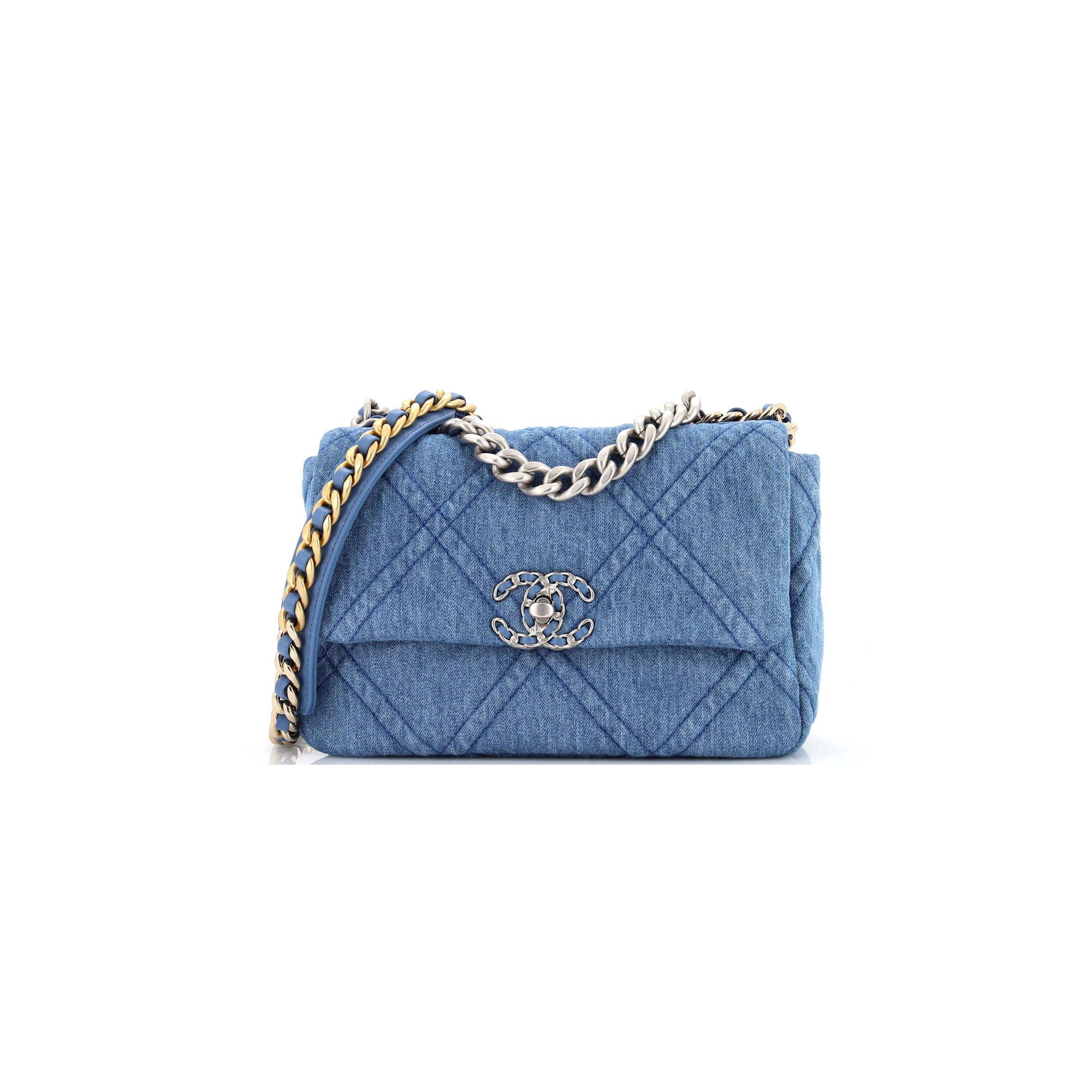Ch*el blue quilted denim Ch*el 19 flap bag as1160 (26*16*9cm)